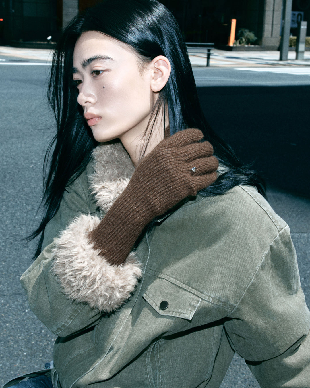 Heart Ring Knit Gloves / Brown