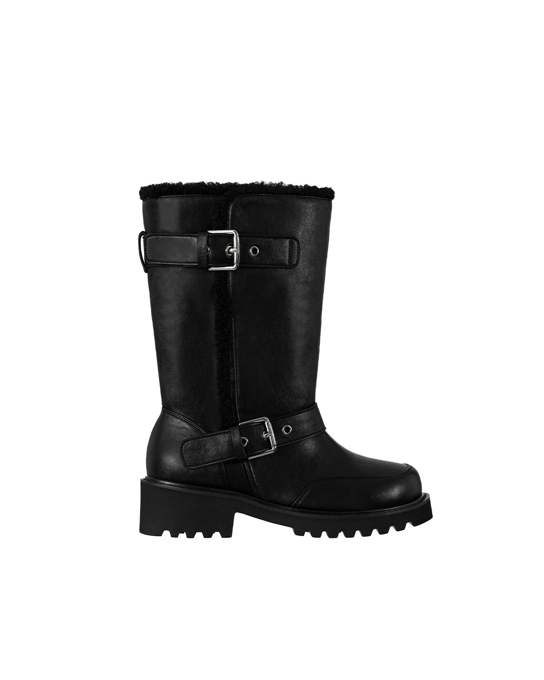 Hatched Shearling Boots / Black