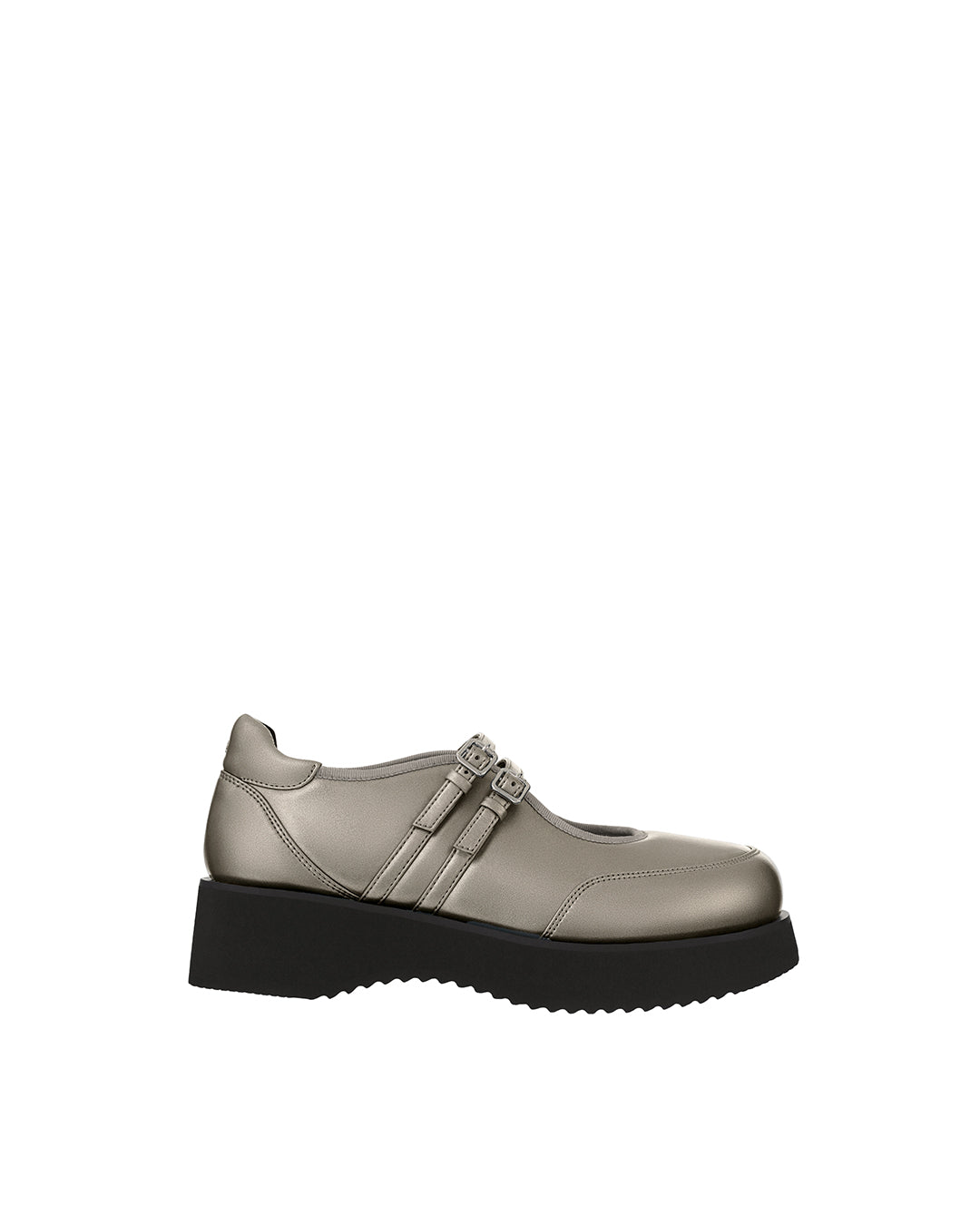 Hatched Platform Mary Jane / Metallic Gray
