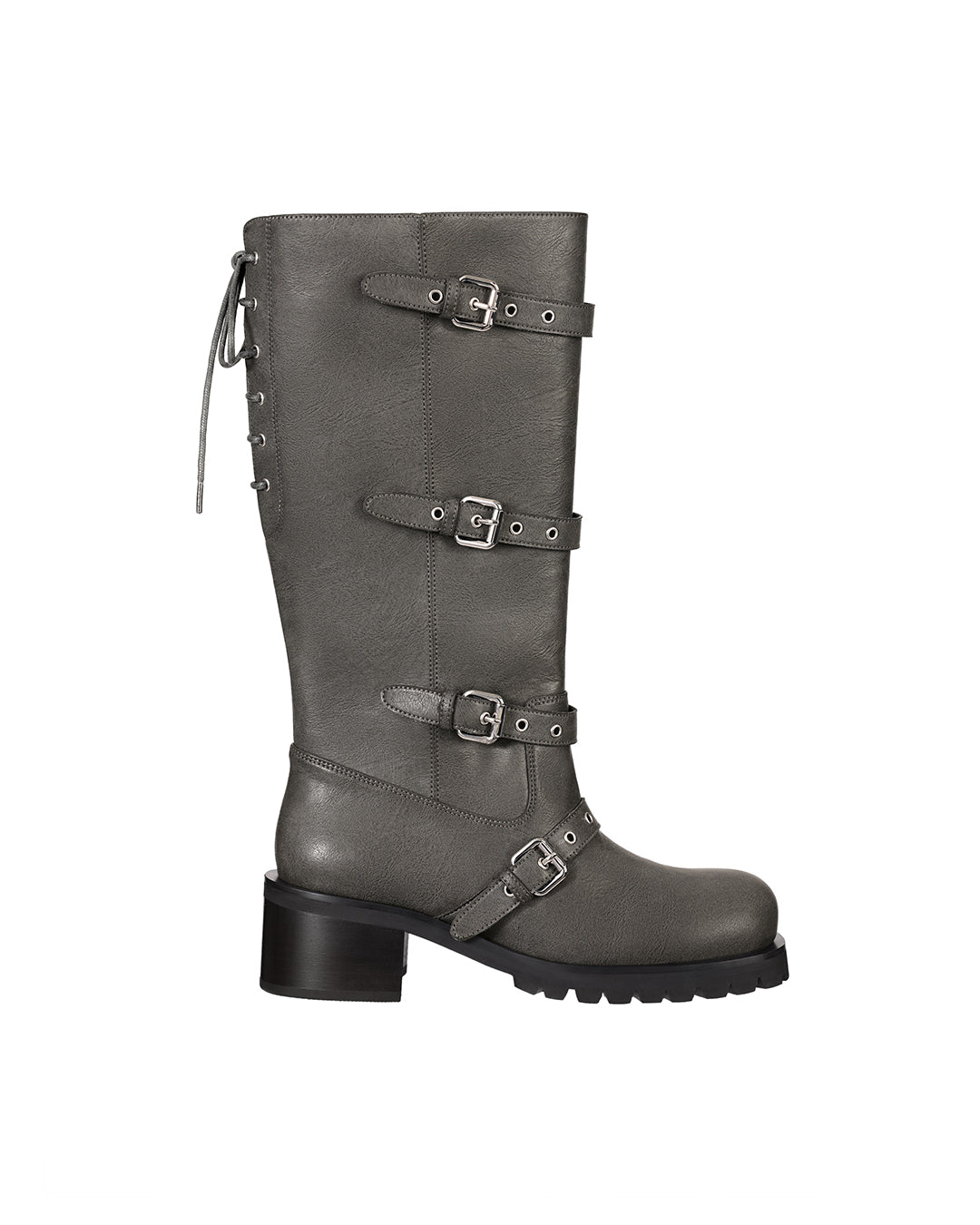 Buckle Tied Long Boots / Washed Gray