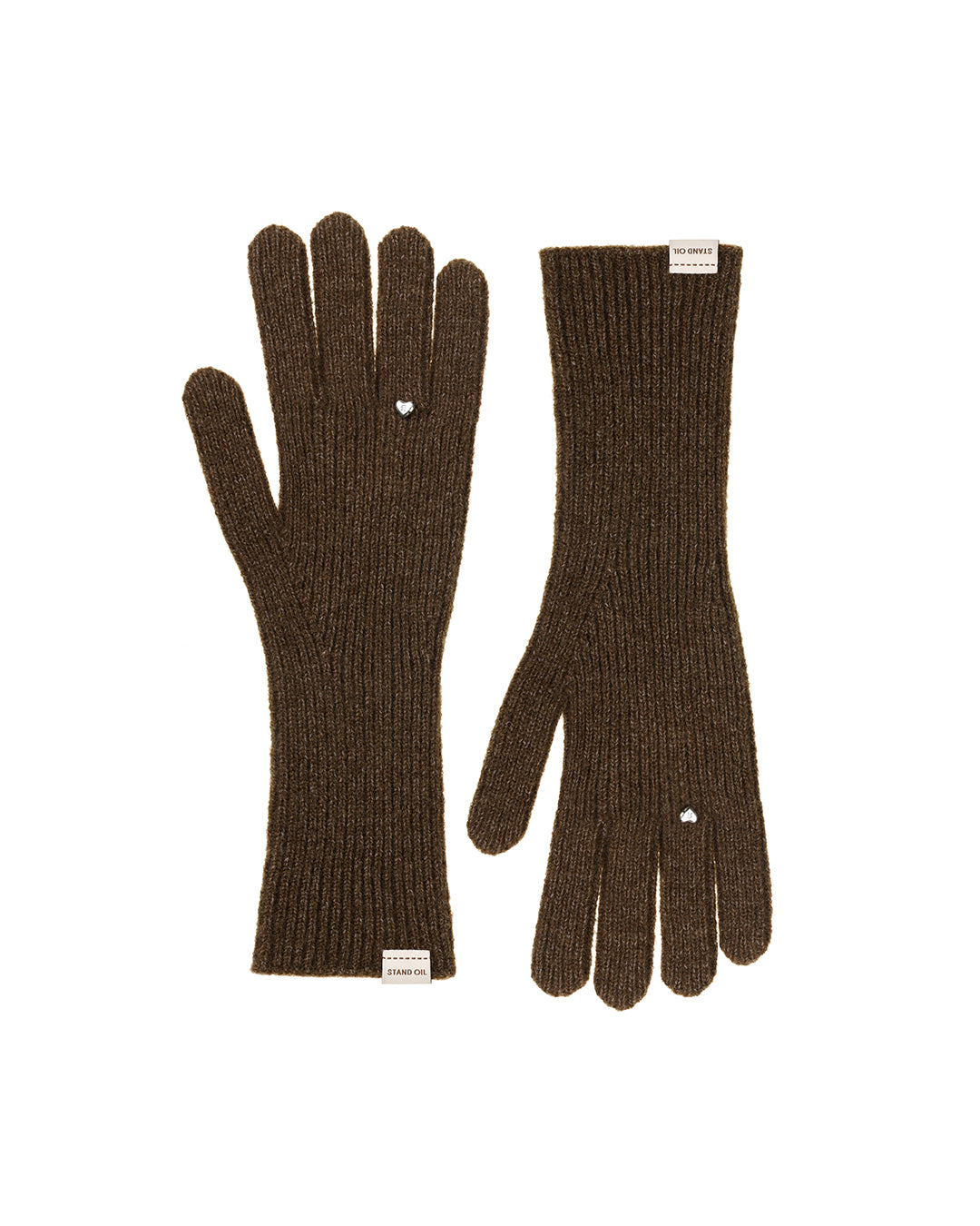 Heart Ring Knit Gloves / Brown