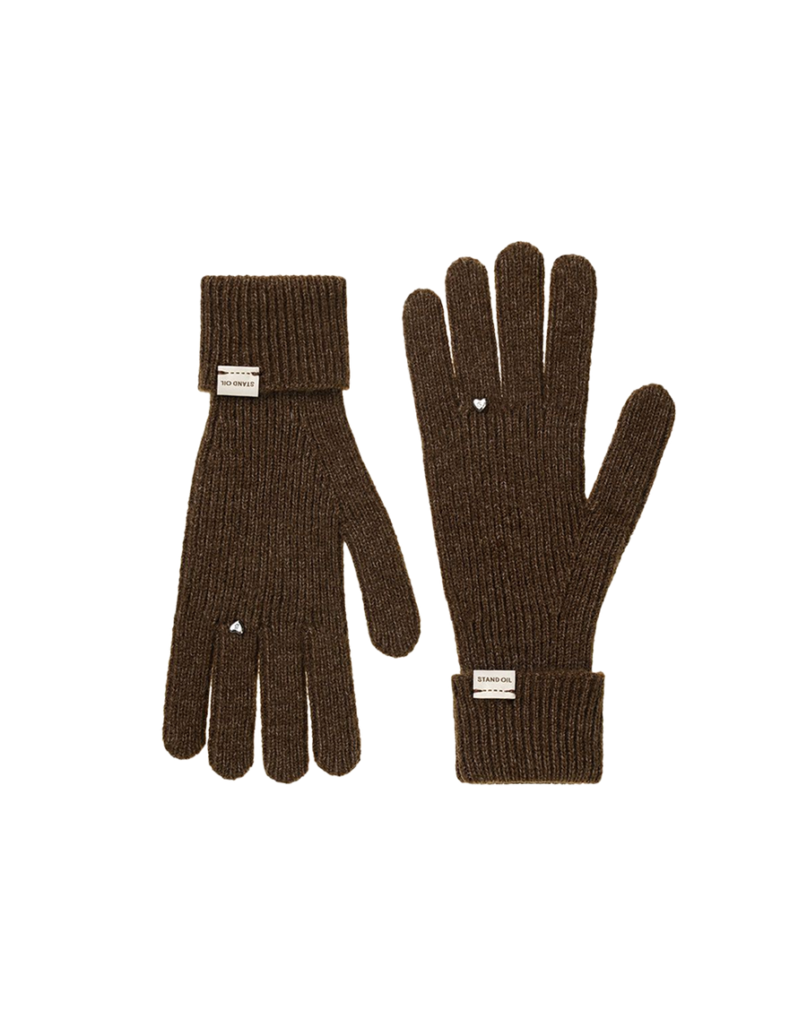 Heart Ring Knit Gloves / Brown