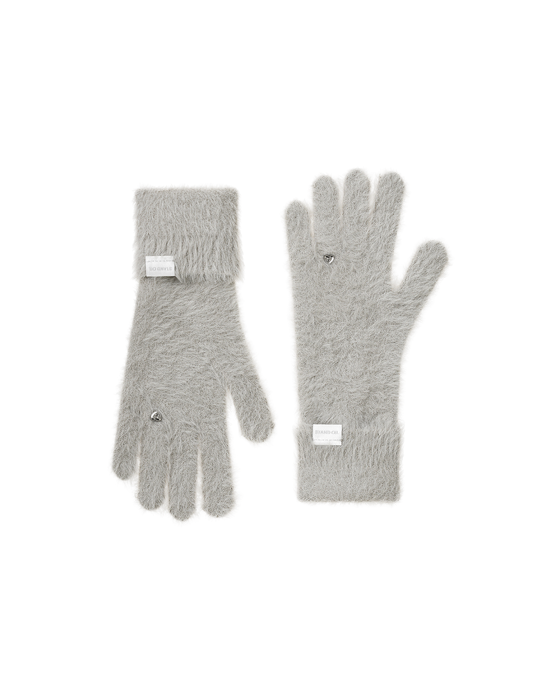 Heart Ring Knit Gloves / Hairy Gray