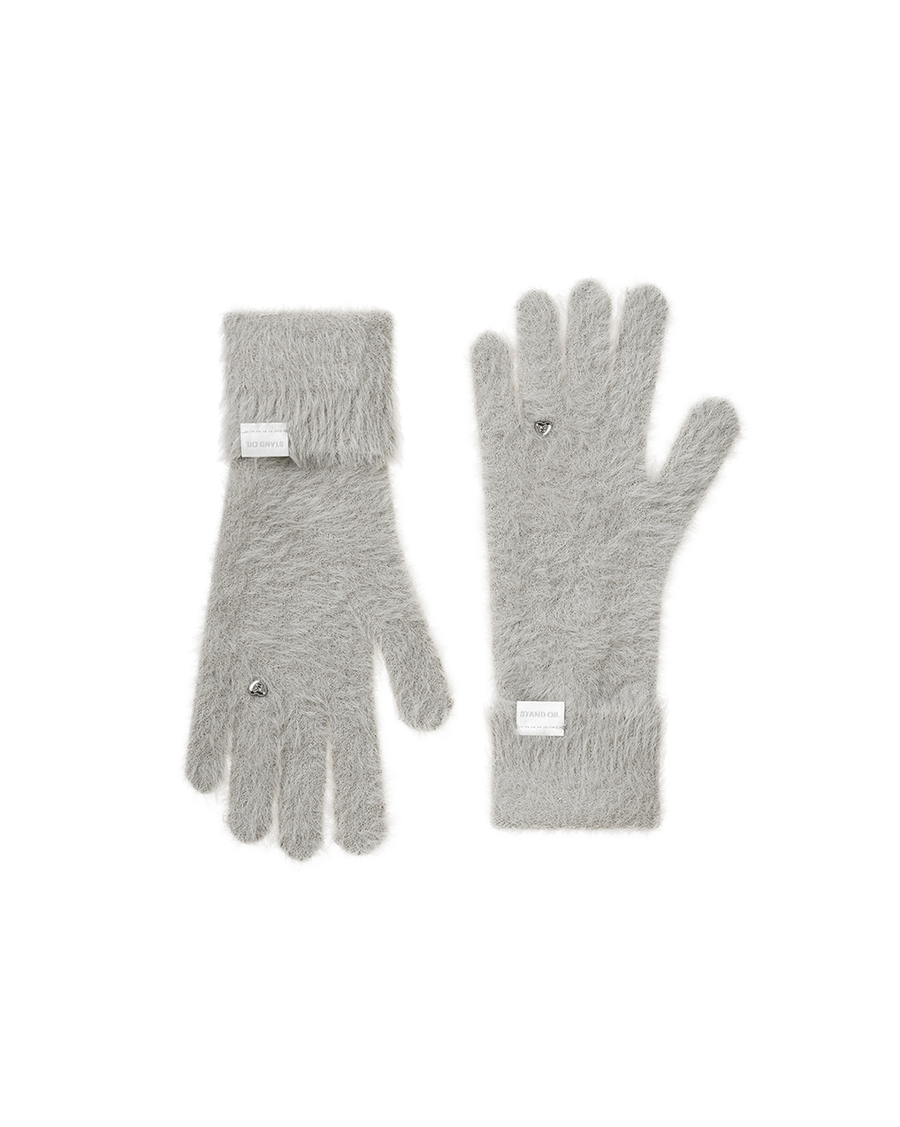 Heart Ring Knit Gloves / Hairy Gray