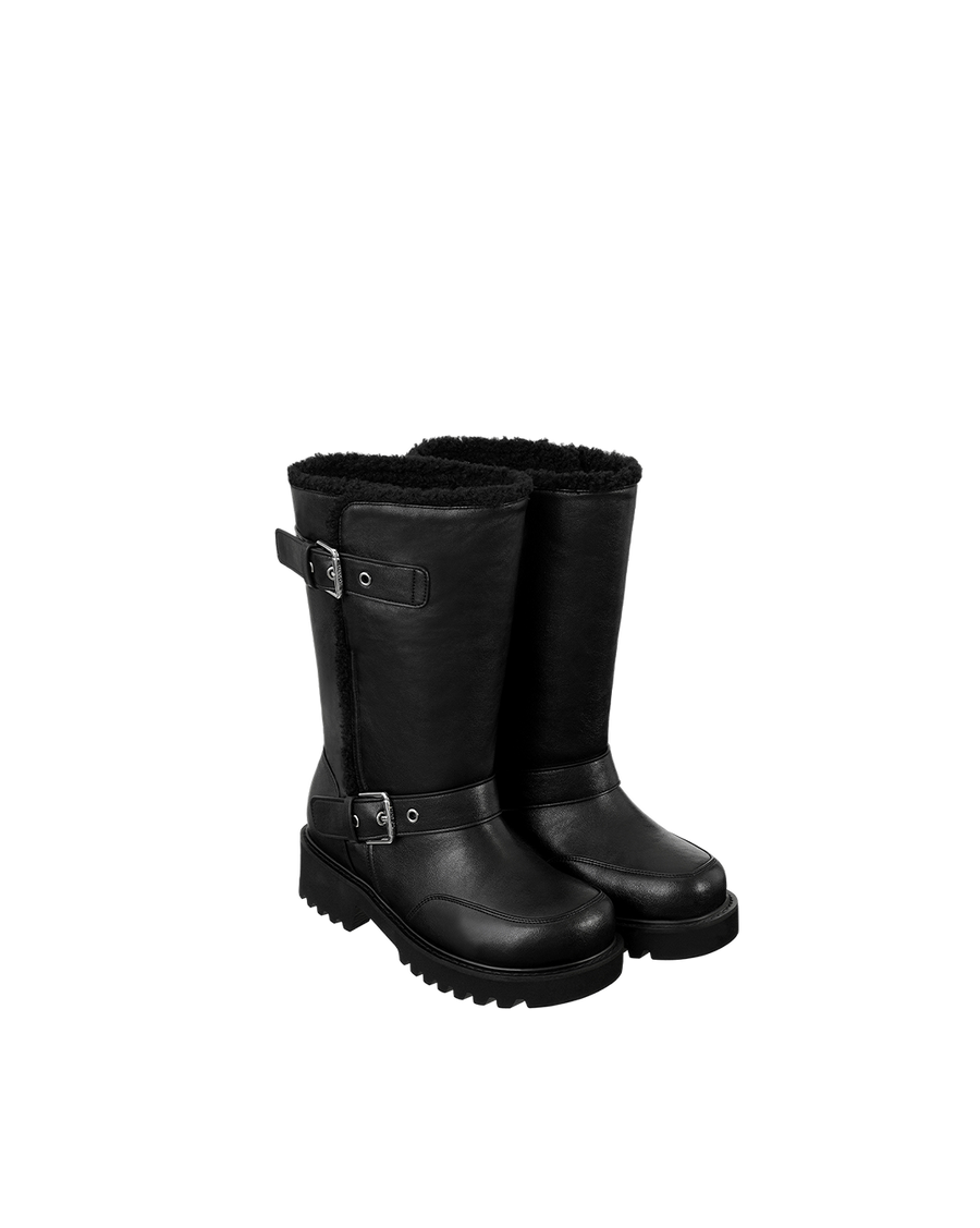 Hatched Shearling Boots / Black
