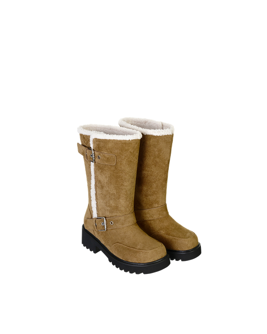 Hatched Shearling Boots / Camel