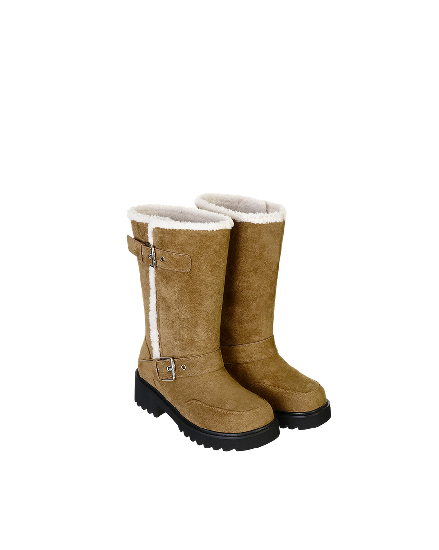 Hatched Shearling Boots / Camel