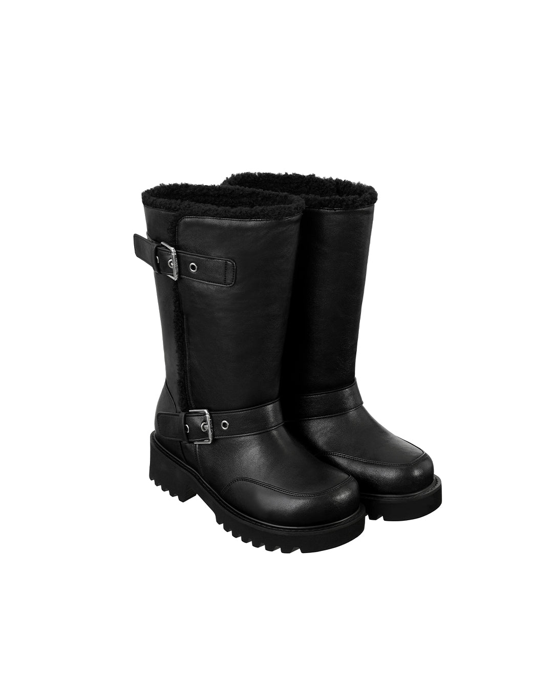 Hatched Shearling Boots / Black