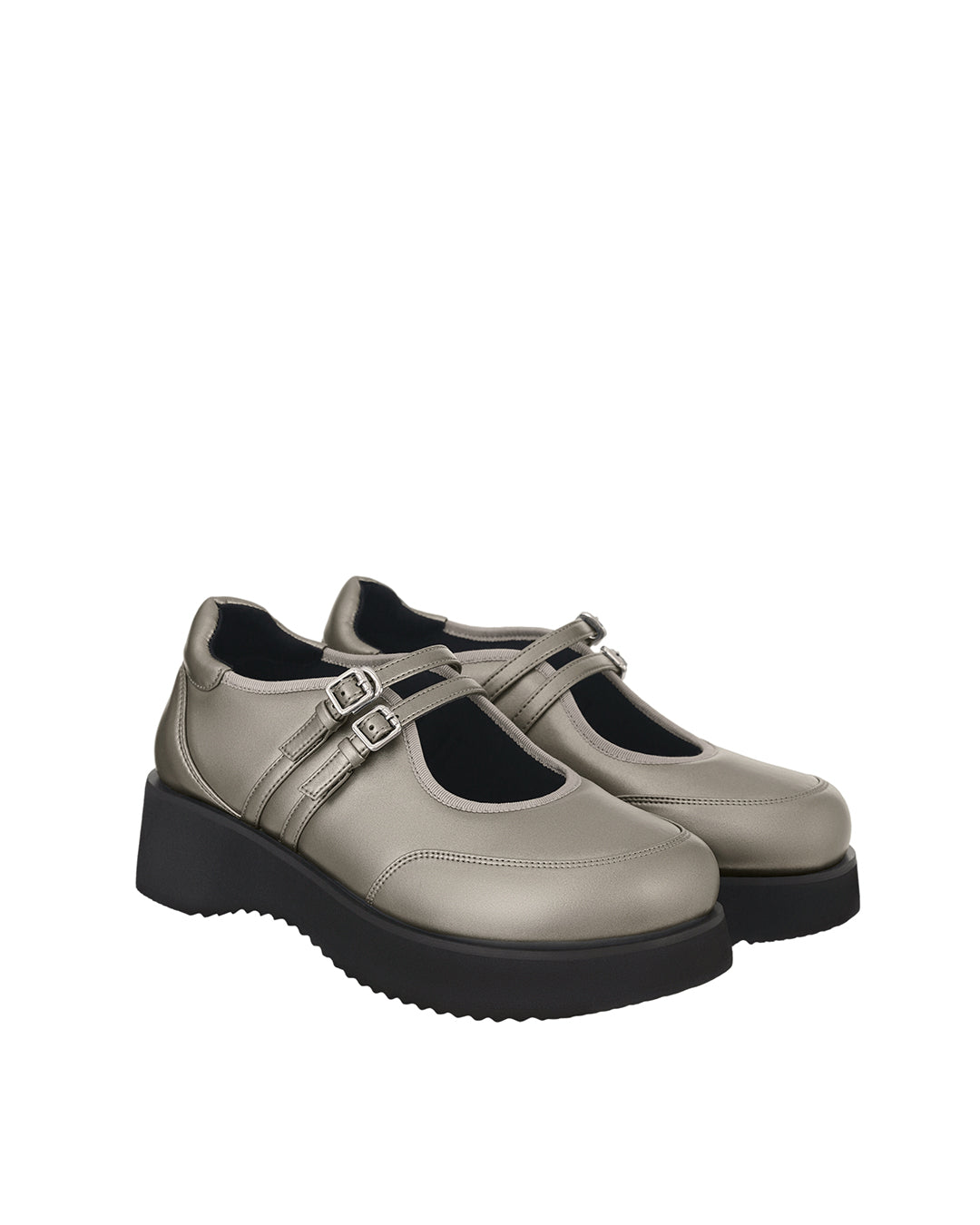 Hatched Platform Mary Jane / Metallic Gray