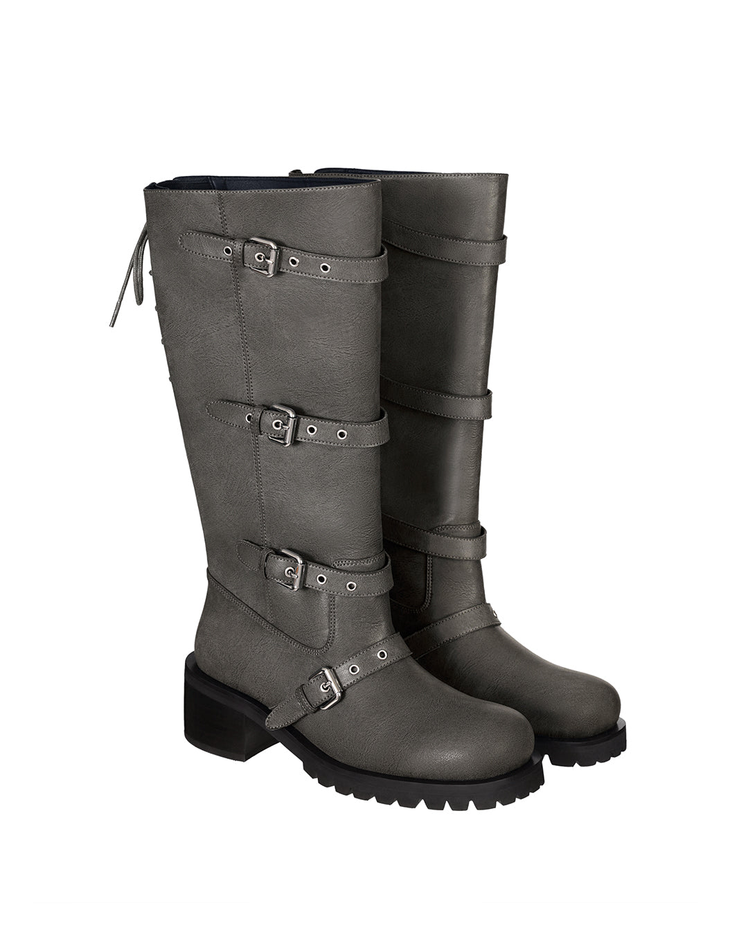Buckle Tied Long Boots / Washed Gray