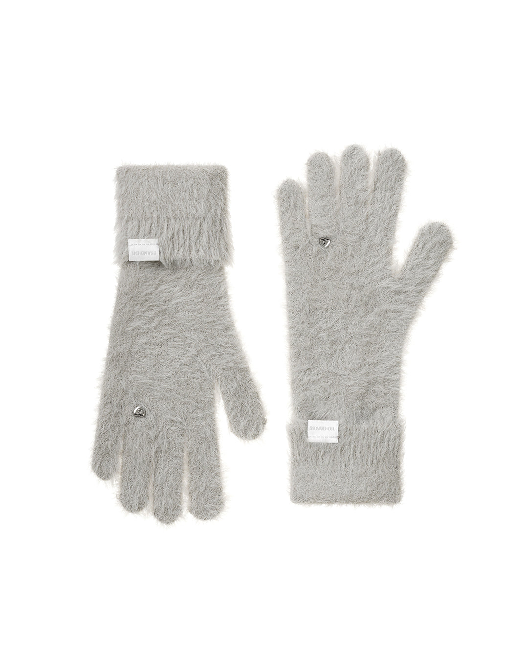 Heart Ring Knit Gloves / Hairy Gray