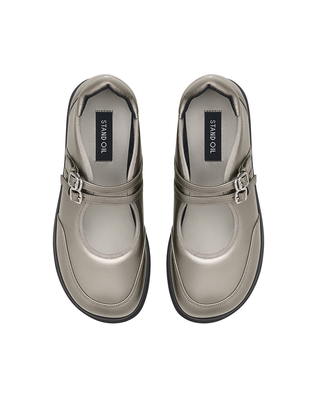 Hatched Platform Mary Jane / Metallic Gray