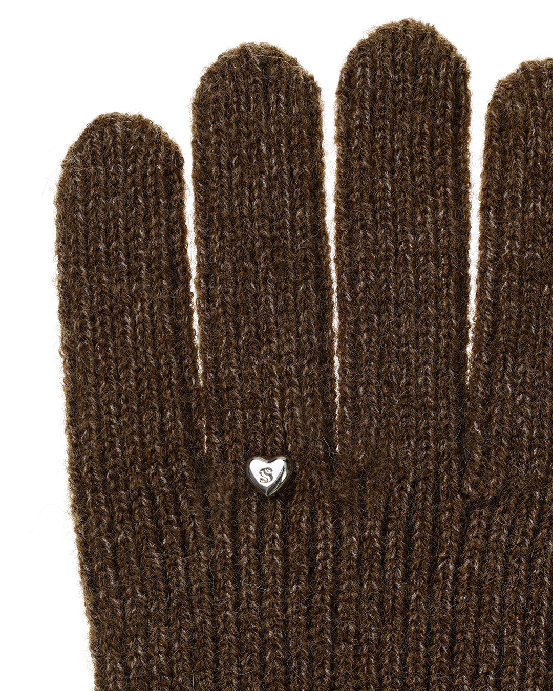 Heart Ring Knit Gloves / Brown