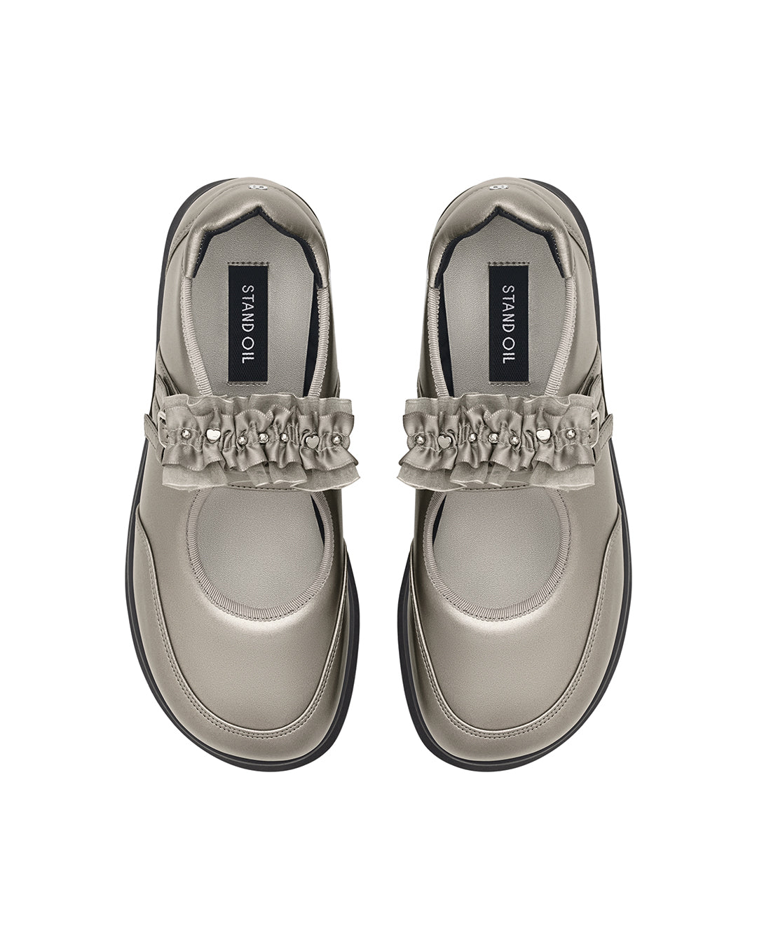 Hatched Platform Mary Jane / Metallic Gray
