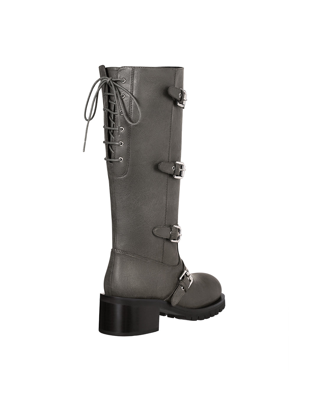 Buckle Tied Long Boots / Washed Gray