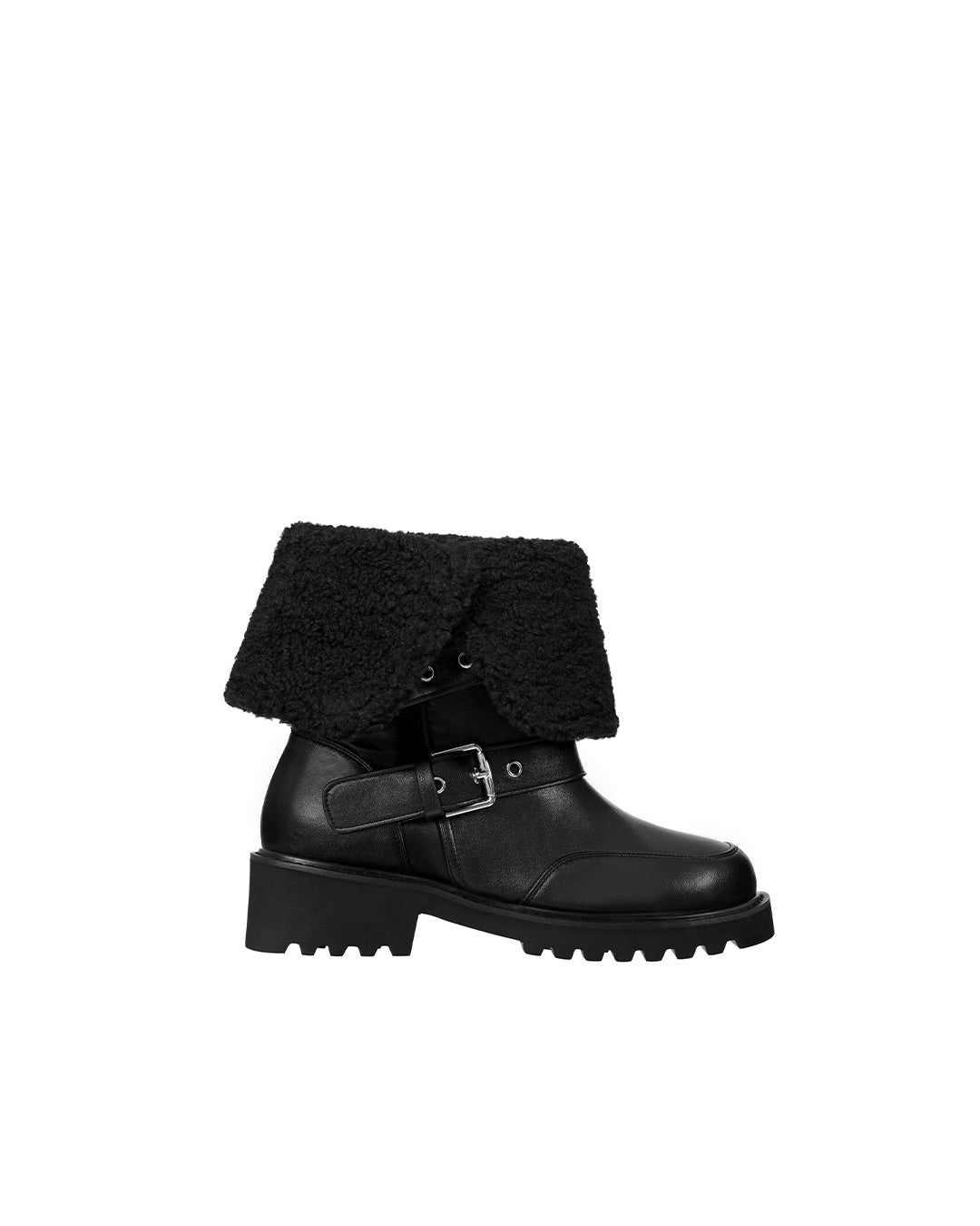 Hatched Shearling Boots / Black