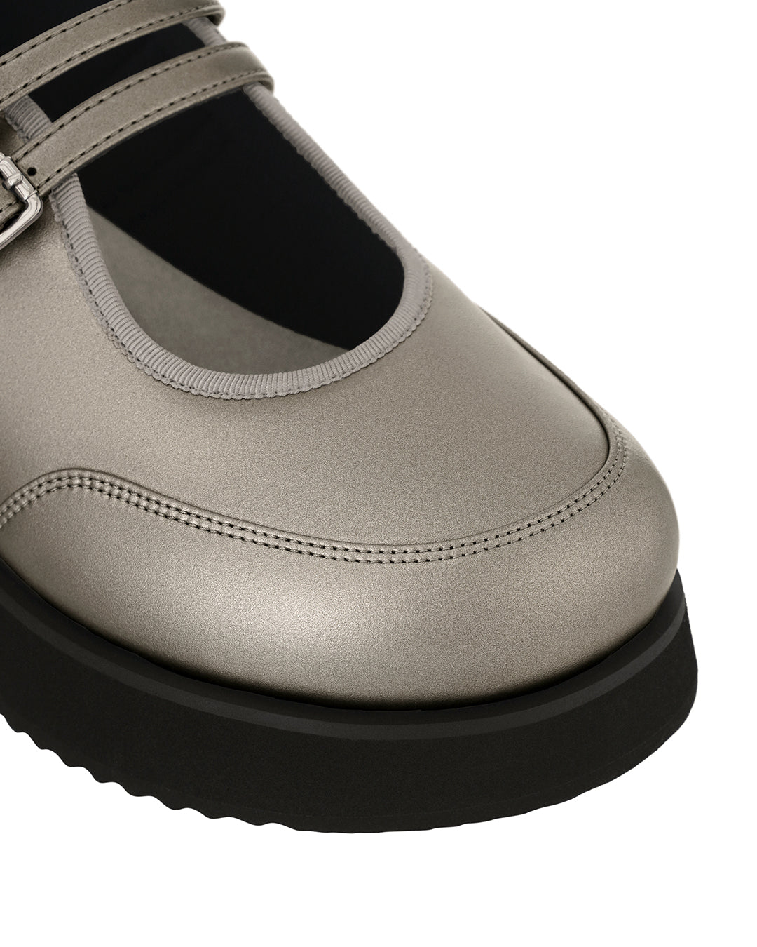 Hatched Platform Mary Jane / Metallic Gray