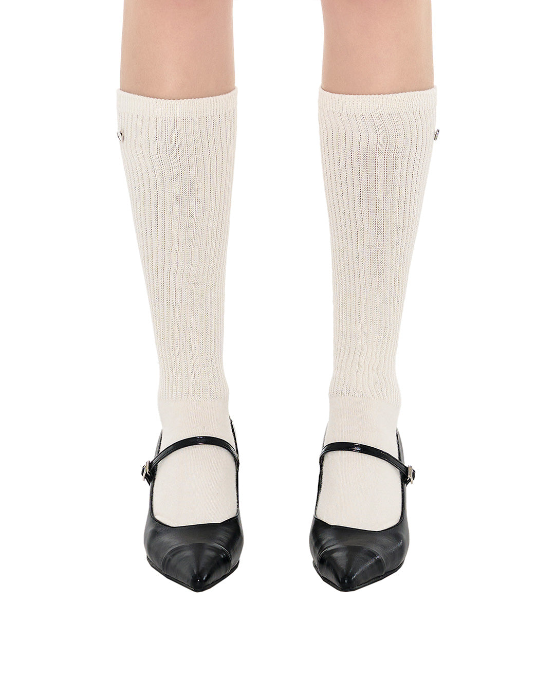 Heart Button Knee Socks / Cream