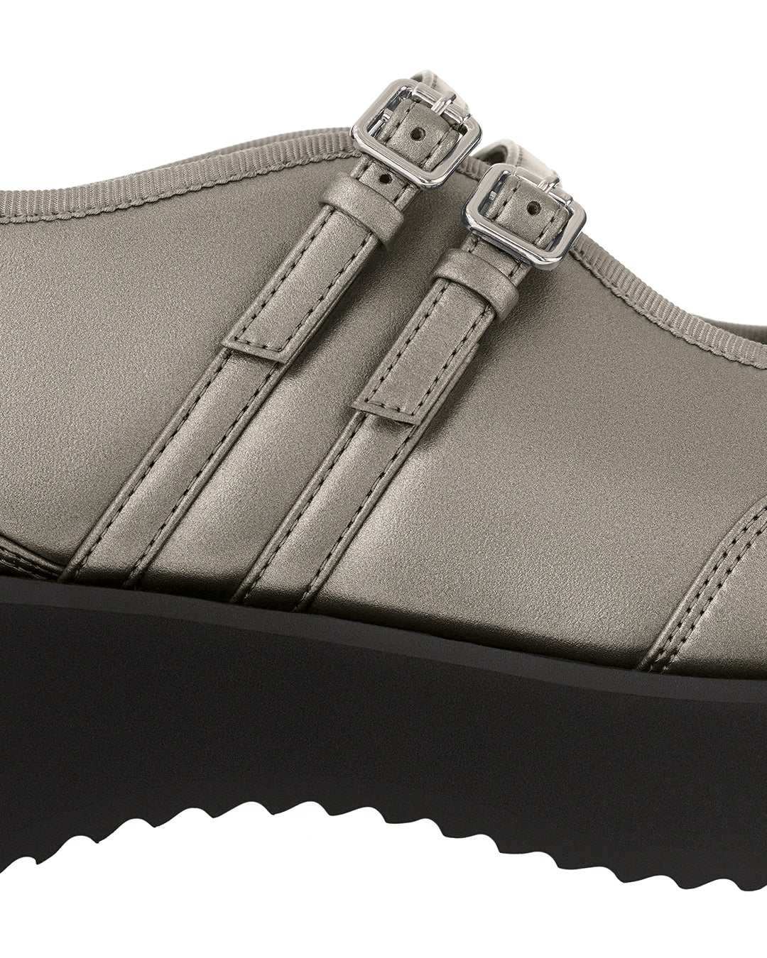 Hatched Platform Mary Jane / Metallic Gray