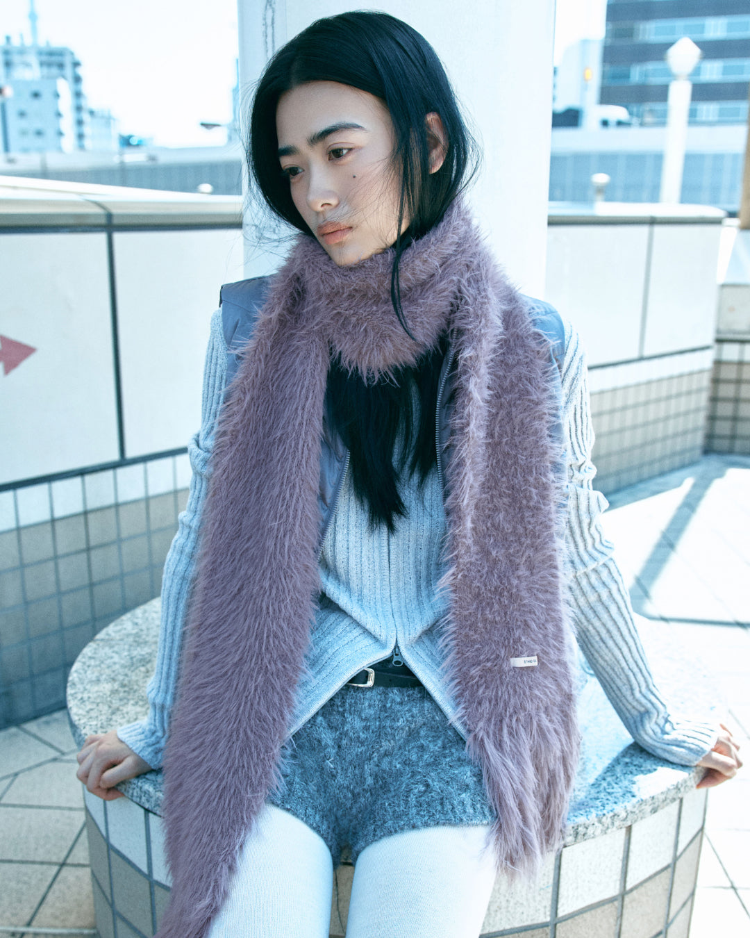 Misty Fur Muffler / Plum