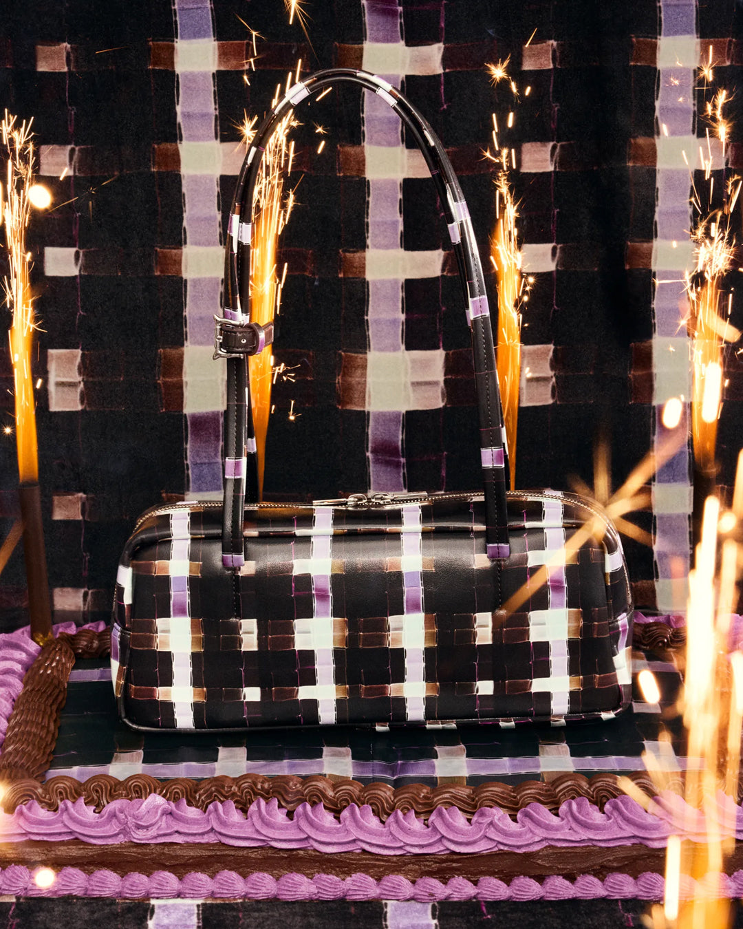 Plaid Baguette Bag / Chocolate Painted Plaid