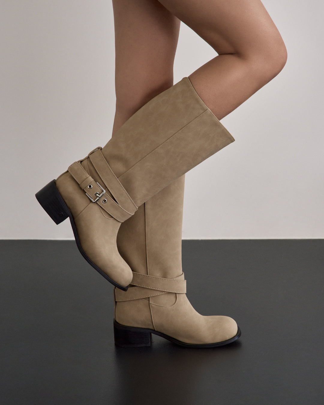 Belted Two Way Boots / Camel Beige