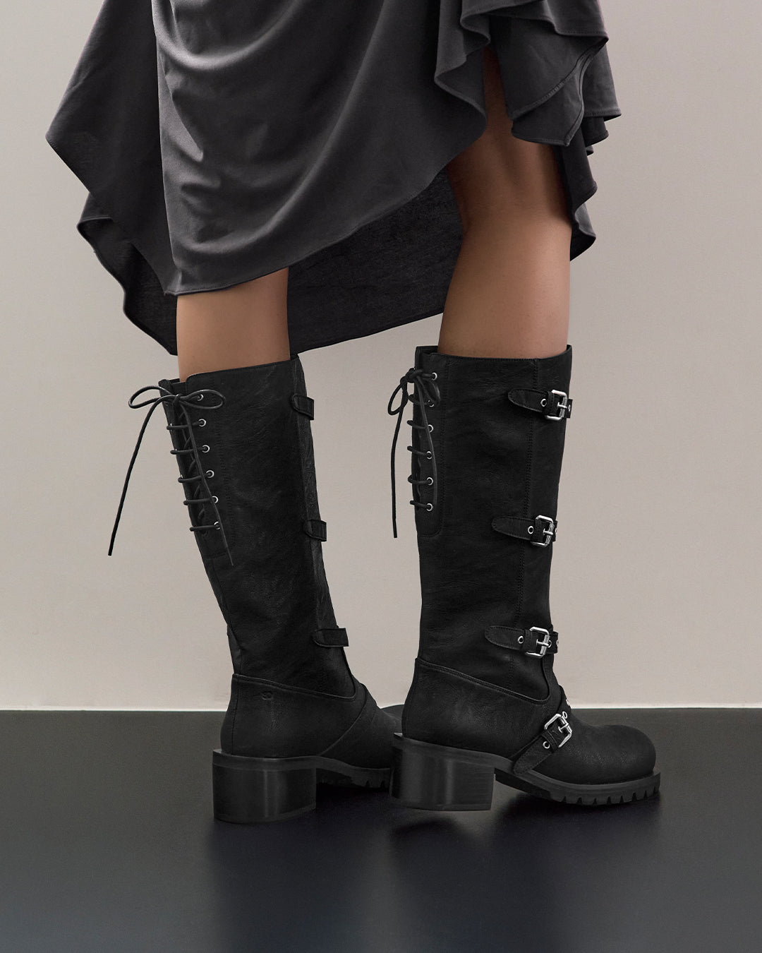 Buckle Tied Long Boots / Black