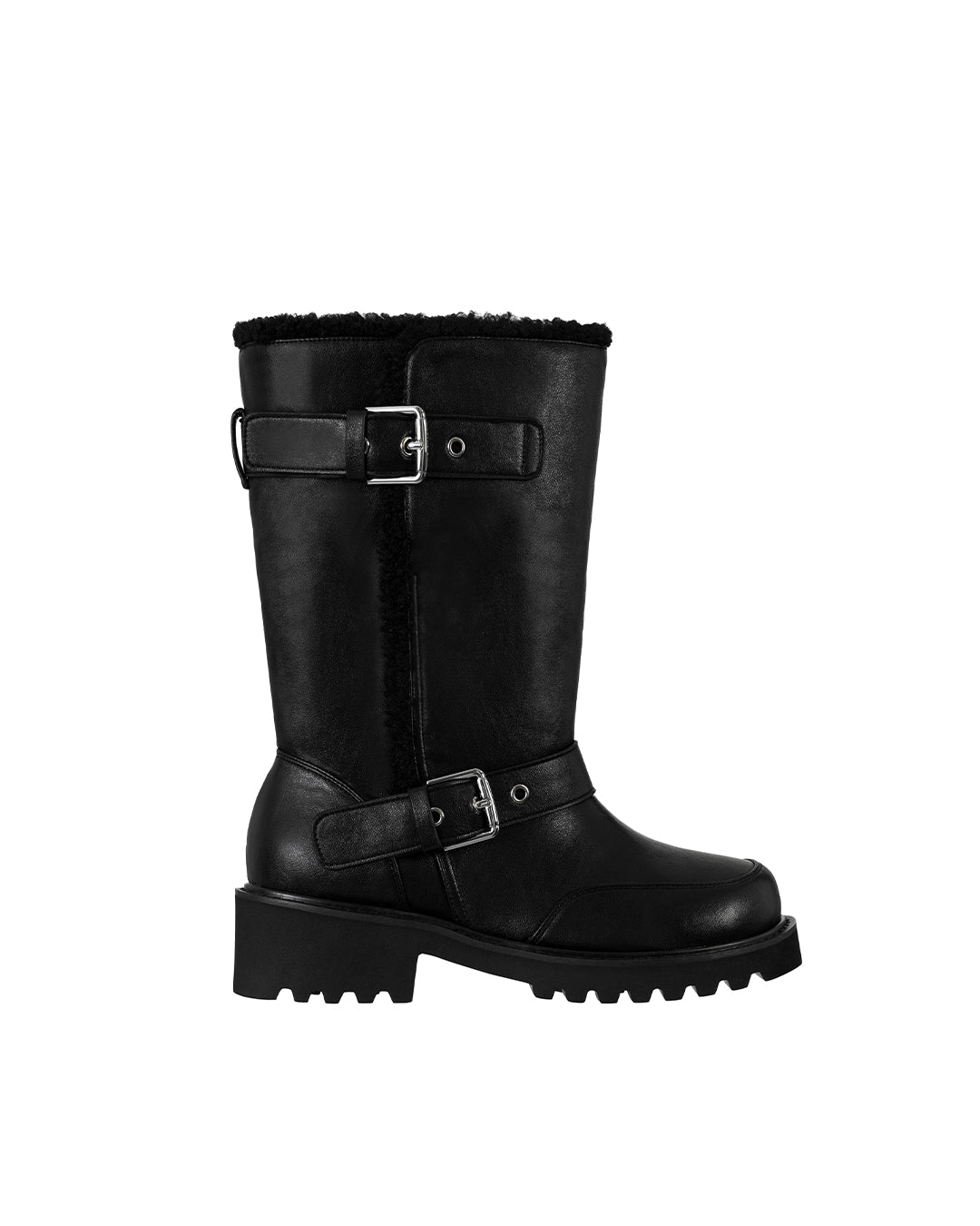 Hatched Shearling Boots / Black