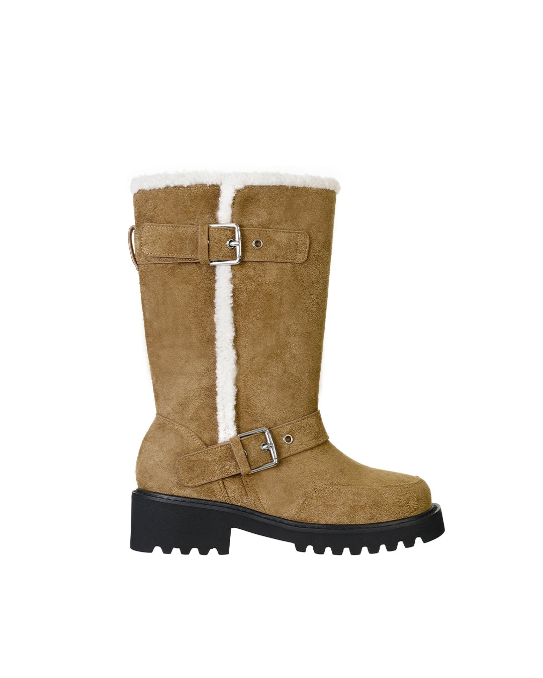 Hatched Shearling Boots / Camel