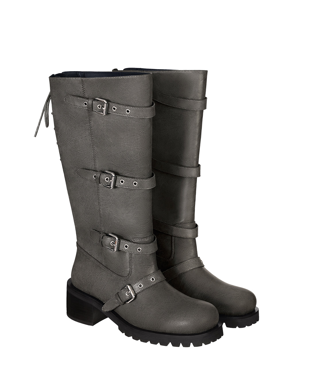 Buckle Tied Long Boots / Washed Gray