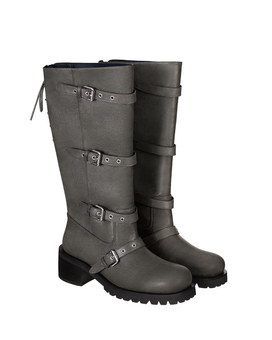 Buckle Tied Long Boots / Washed Gray