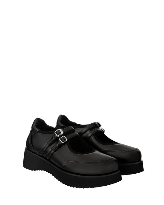 Hatched Platform Mary Jane / Black