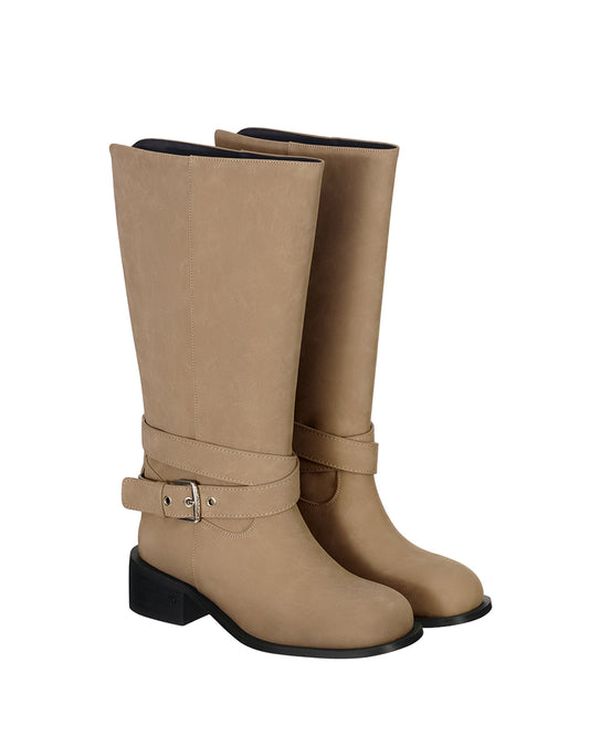 Belted Two Way Boots / Camel Beige