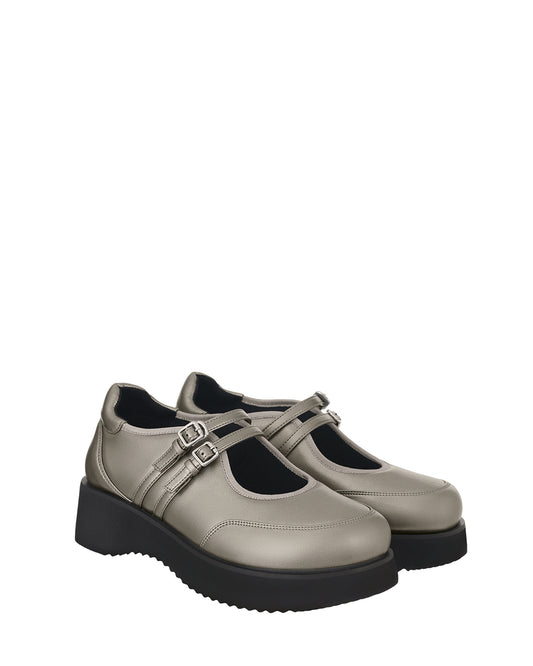 Hatched Platform Mary Jane / Metallic Gray